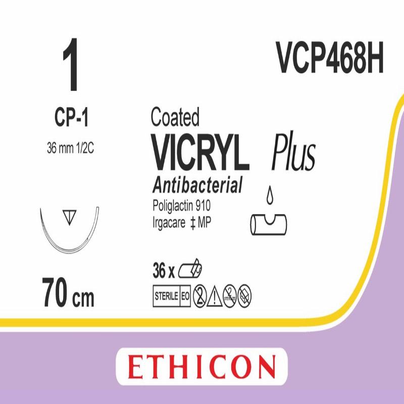 VICRYL PLUS фіолетовий 70см M4 USP1 одна голка CP-1, тип зворотньо-ріжуча Reverse Cutting, 36мм, 1/2 кола